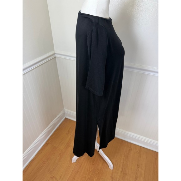 Eileen Fisher Boat Neck Tunic Dress Women Small Black Tencel Lyocell Side Slit - Picture 2 of 9